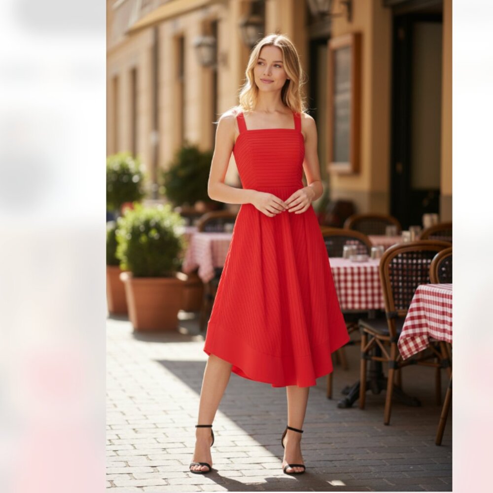 NWT Adelyn Rae X Nordstrom Cailin Stripe Midi Dress Red Medium